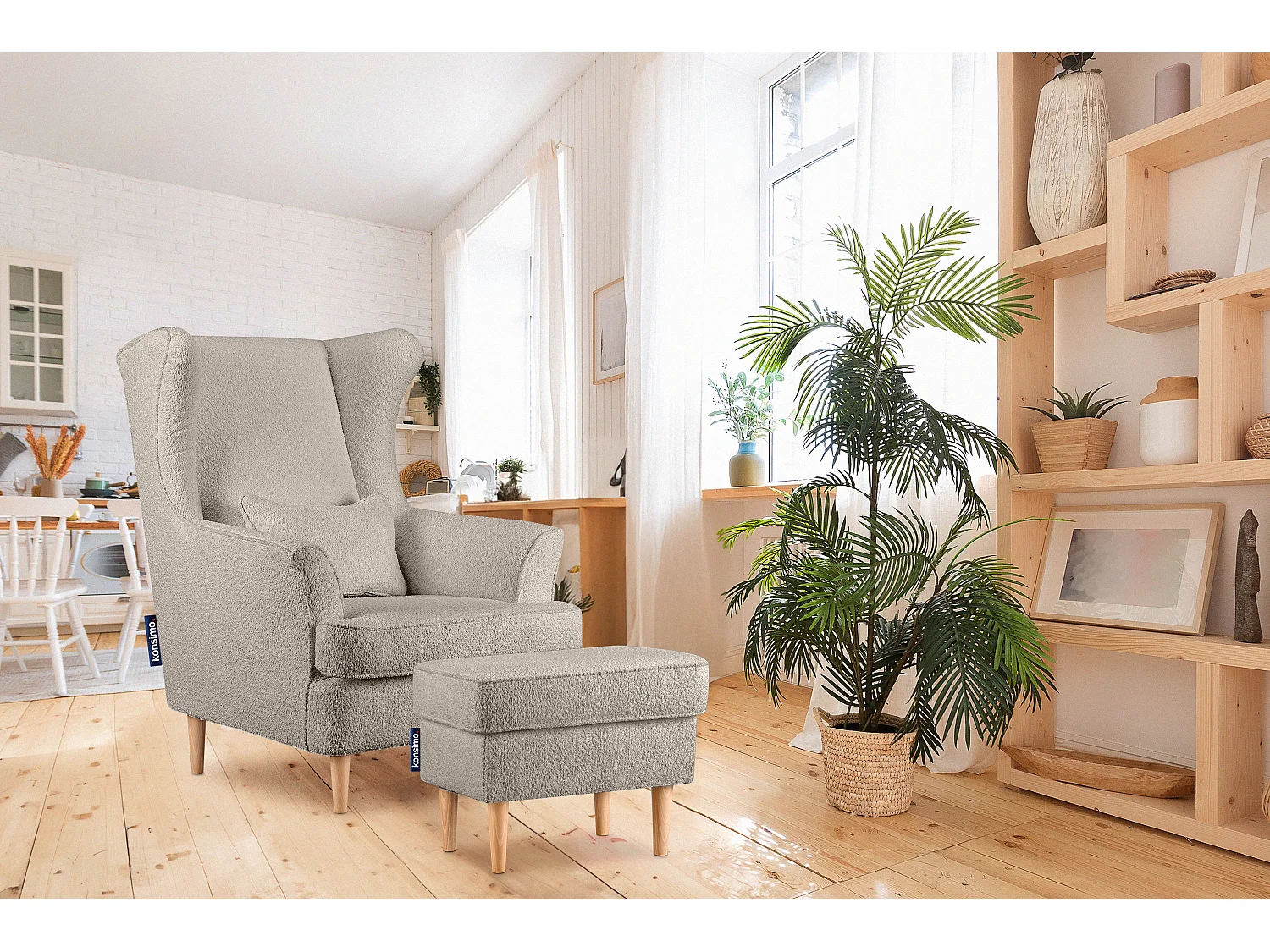 Klassischer Sessel mit Sitzhocker - hellbeige - STRALIS