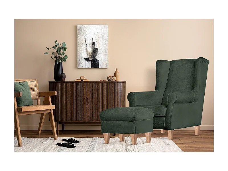 Ohrensessel Set inkl. Sitzhocker -  grün - MILES