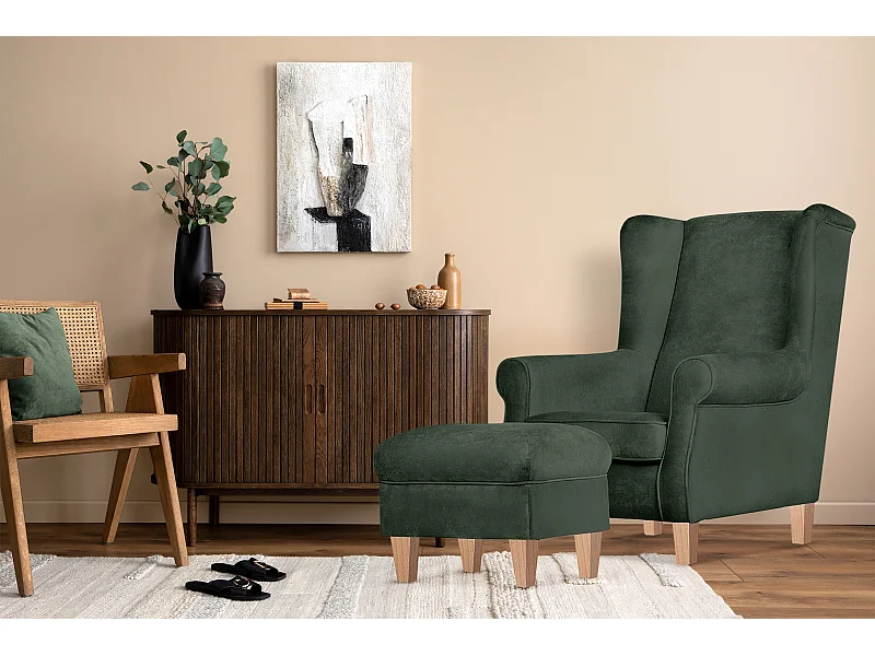 Ohrensessel Set inkl. Sitzhocker -  grün - MILES