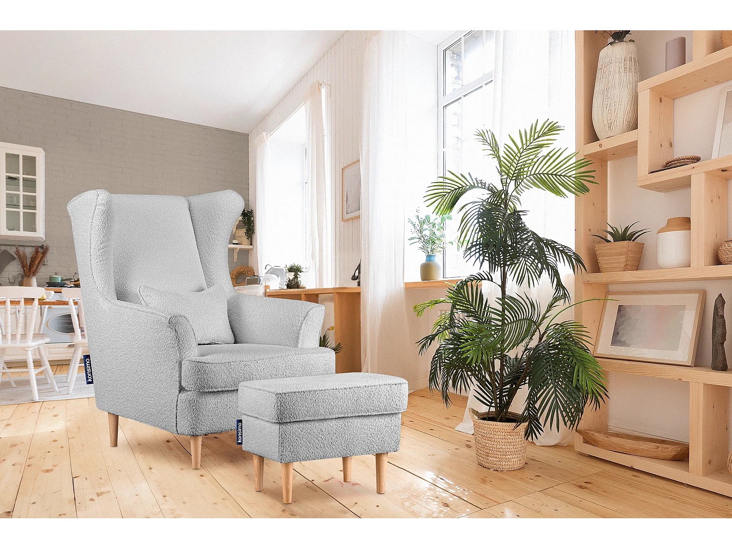 Klassischer Sessel mit Sitzhocker - hellgrau - STRALIS