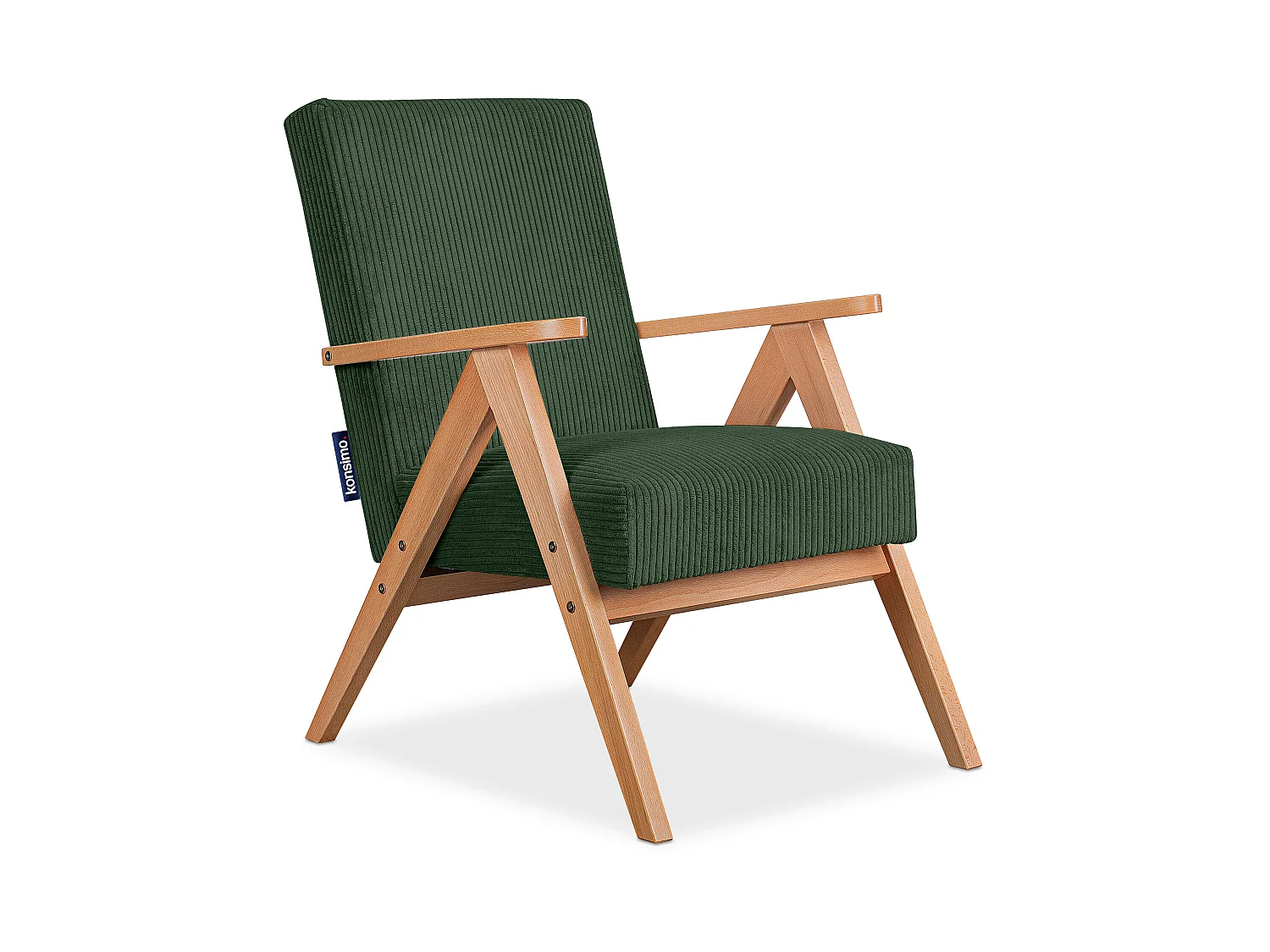 Vintage Sessel gepolstert Echt-Holz-Rahmen - dunkelgrün - NASET