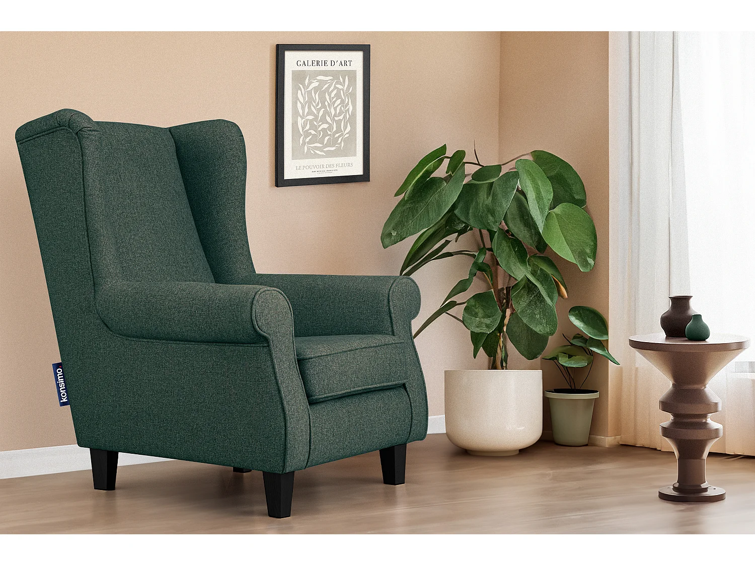 OhrensesselMassivholzbeine schwarz -  meeresgrün - MILES