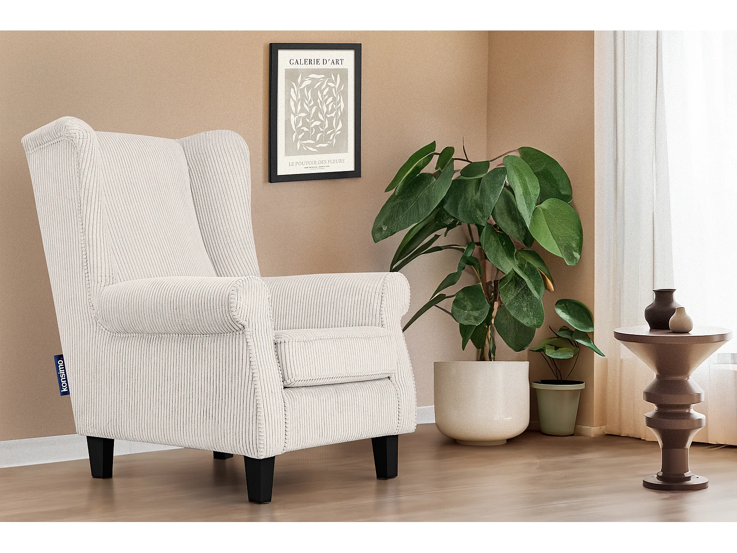 Ohrensessel Kord-Bezug Petfriendly - beige - MILES