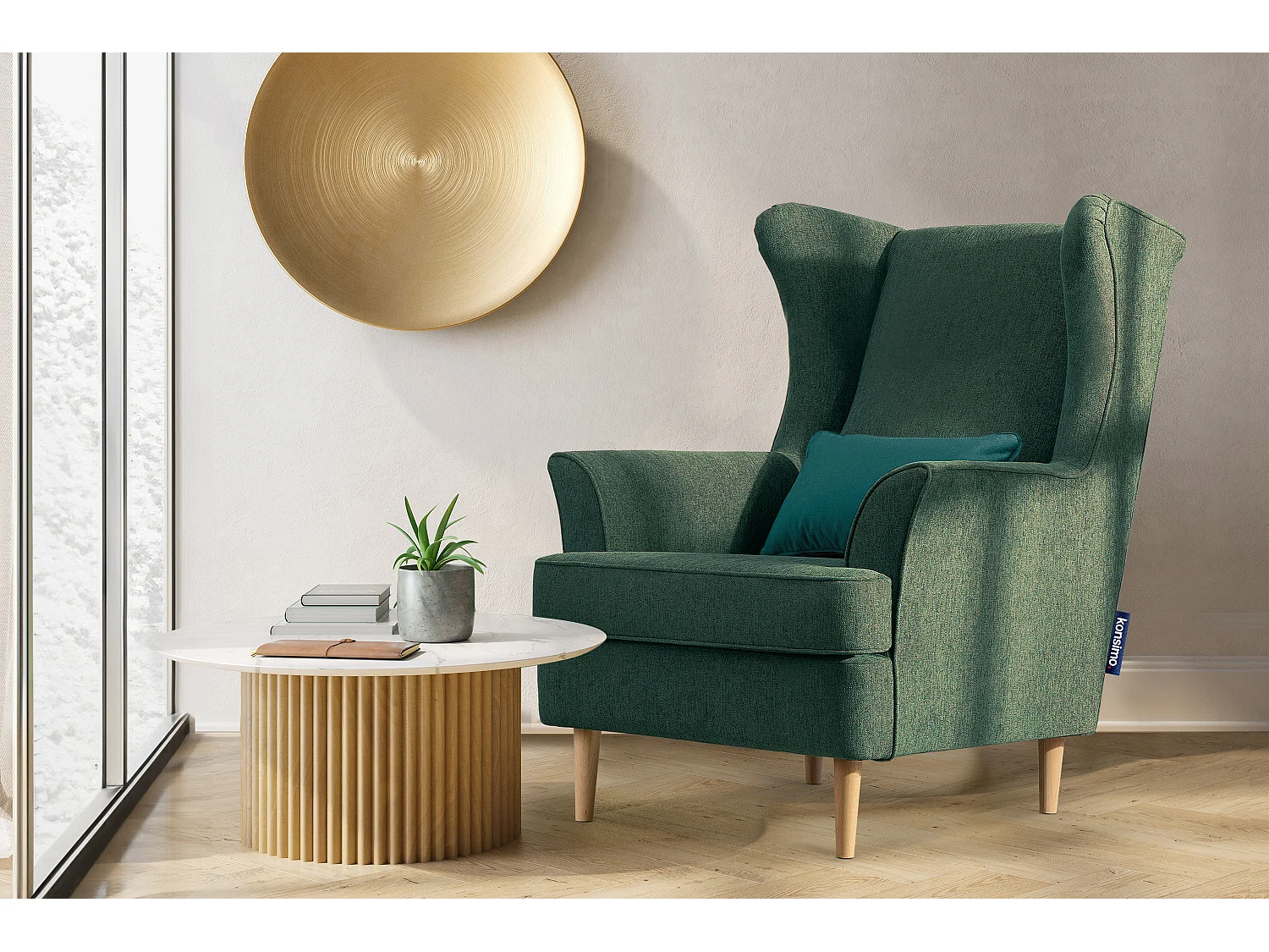 Klassischer Ohrensessel - Velours-Bezug blau - STRALIS