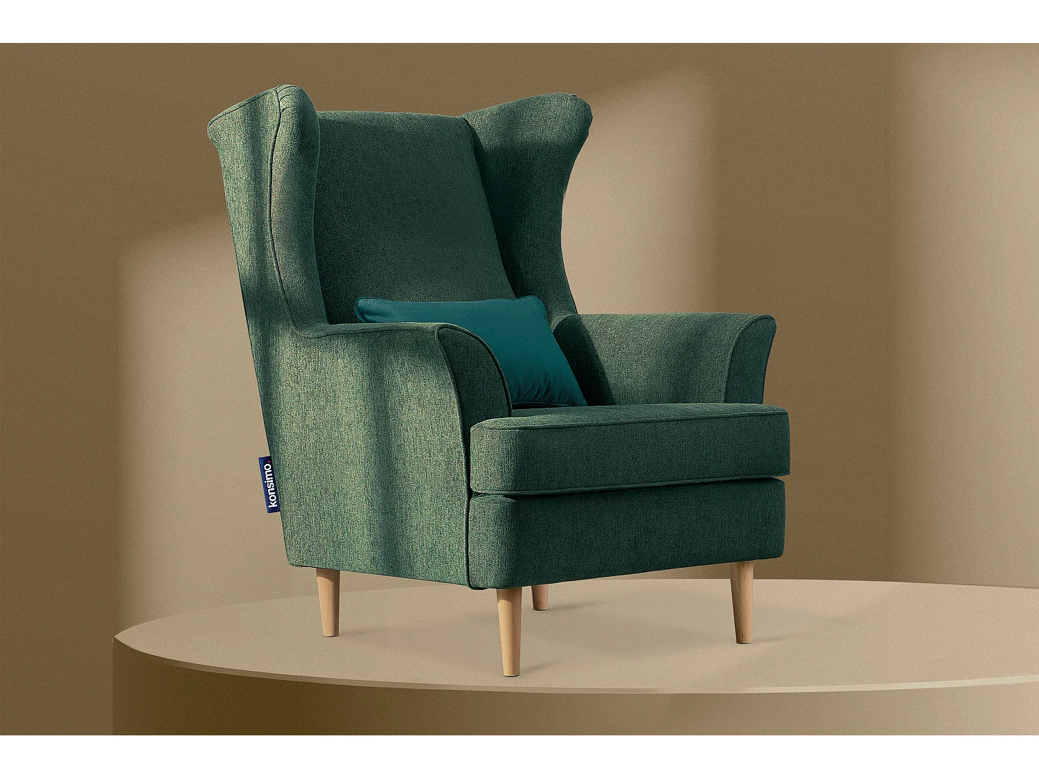 Klassischer Ohrensessel - Velours-Bezug blau - STRALIS