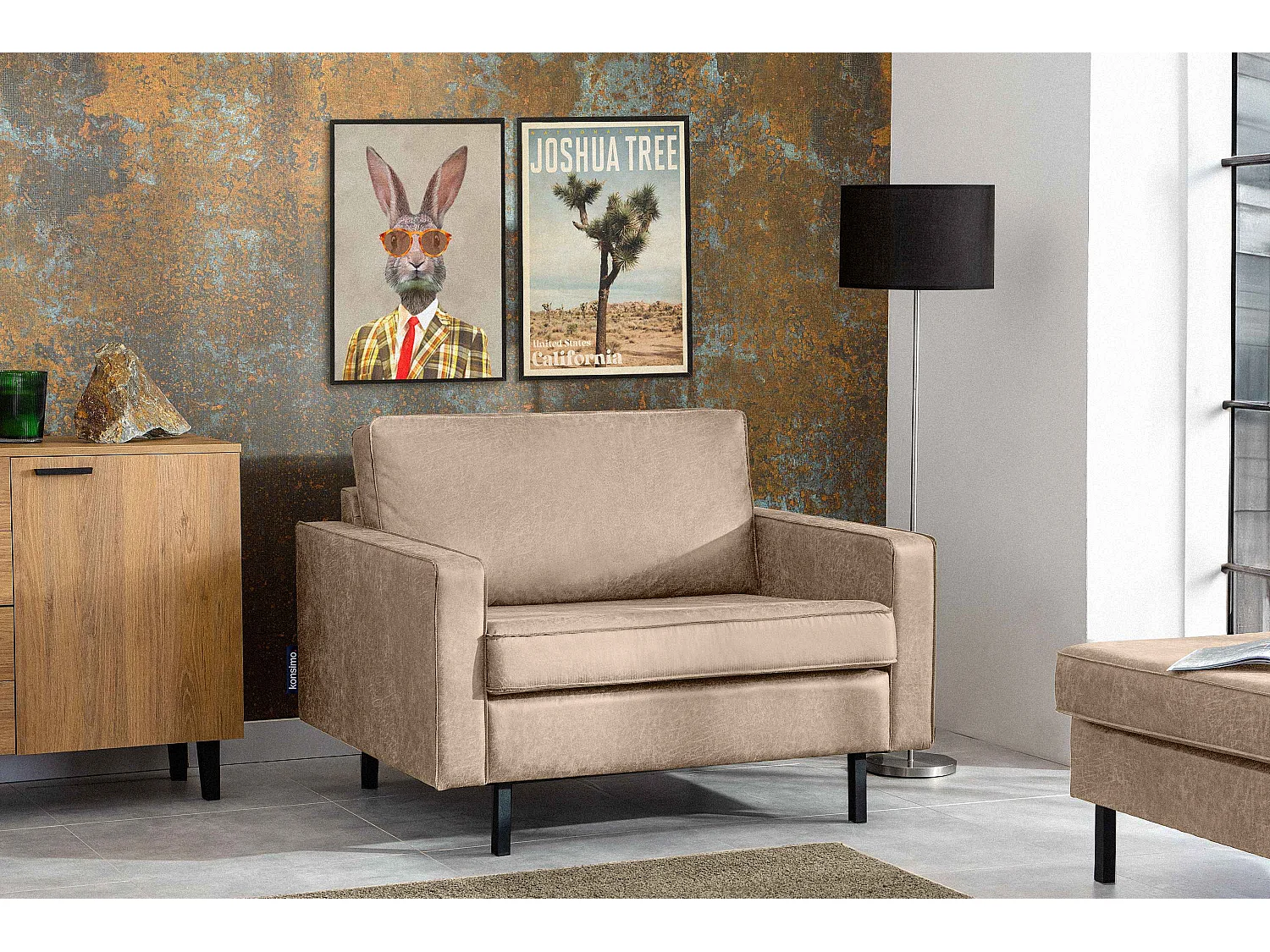 Großer Loft-Sessel aus Leder und Mikrofaser - beige - INVIA