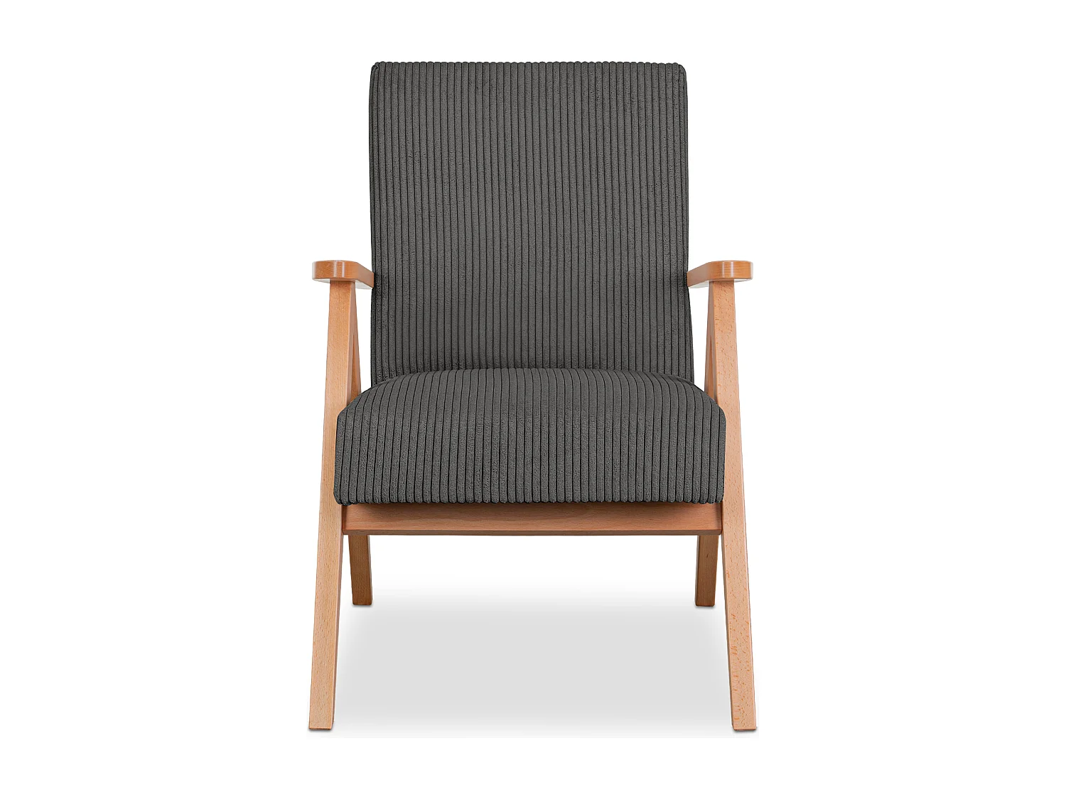 Vintage Sessel gepolstert Echt-Holz-Rahmen - Dunkelgrau - NASET