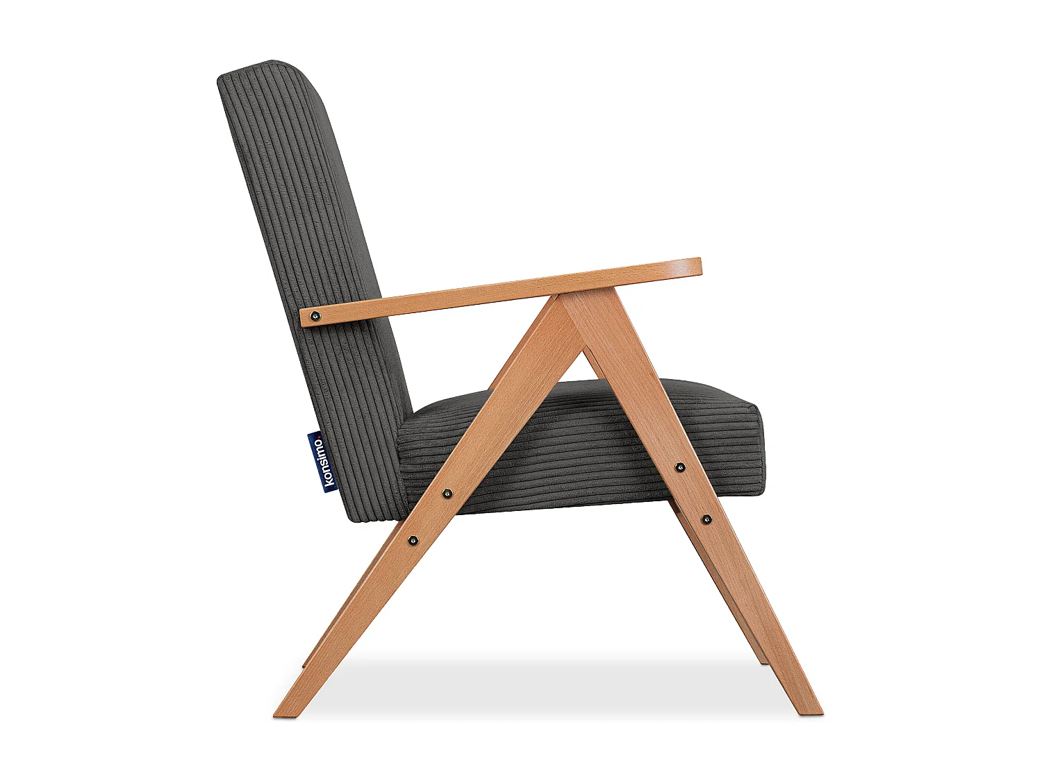 Vintage Sessel gepolstert Echt-Holz-Rahmen - Dunkelgrau - NASET