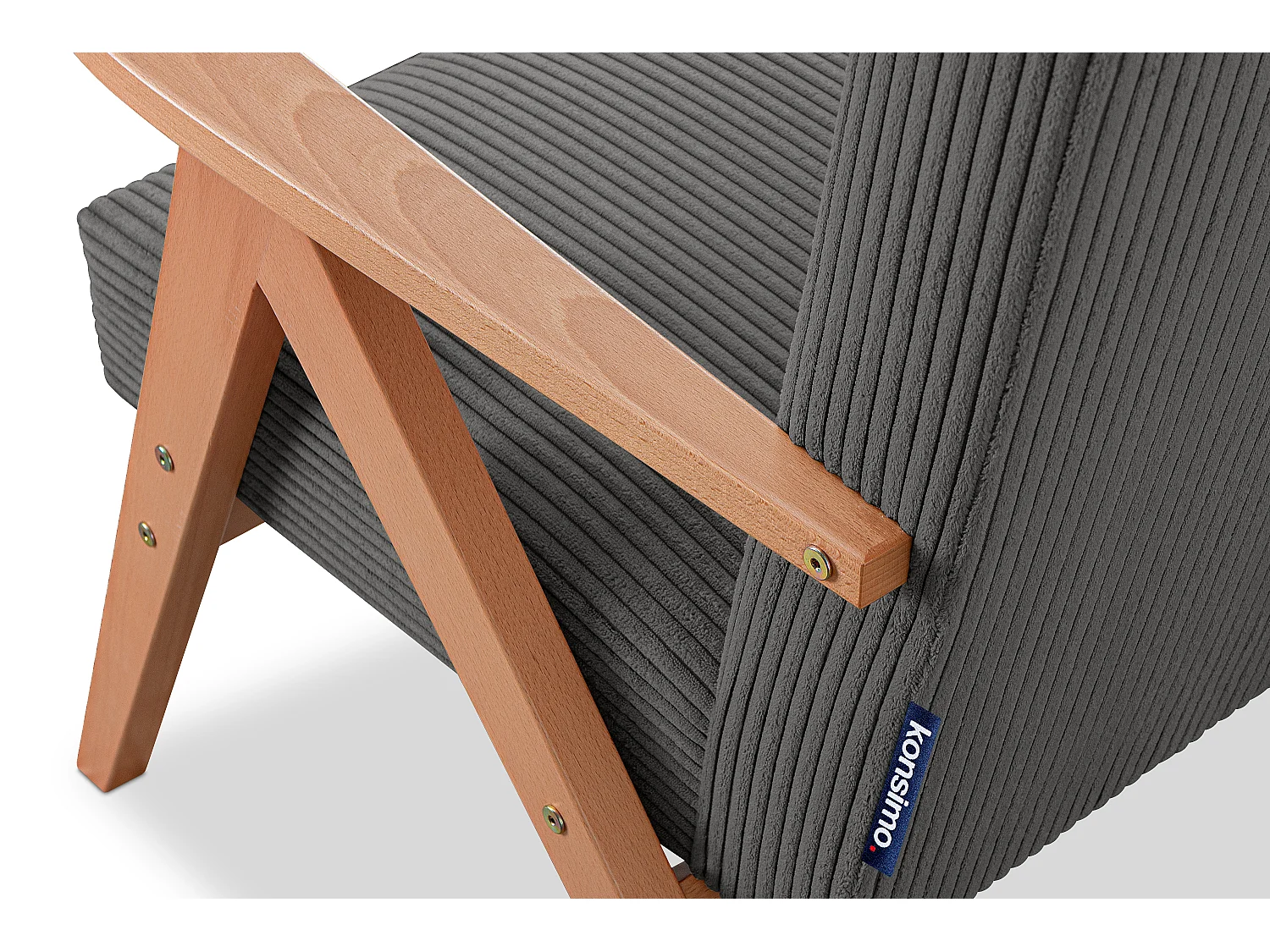 Vintage Sessel gepolstert Echt-Holz-Rahmen - Dunkelgrau - NASET