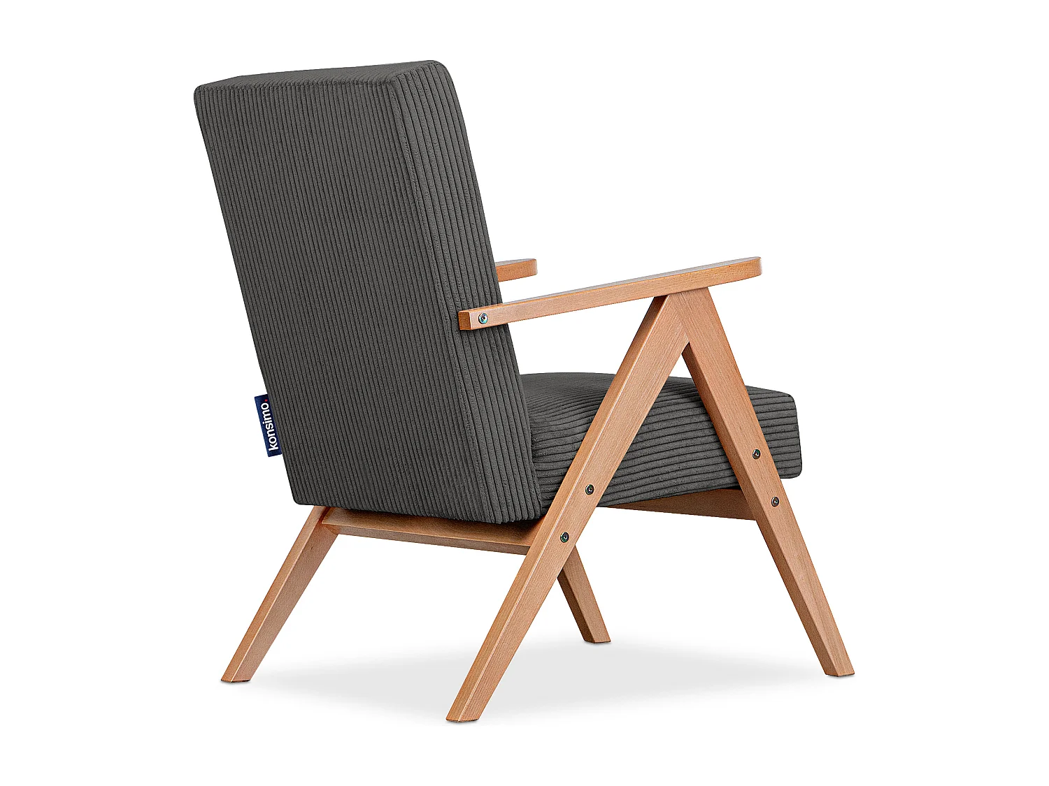 Vintage Sessel gepolstert Echt-Holz-Rahmen - Dunkelgrau - NASET