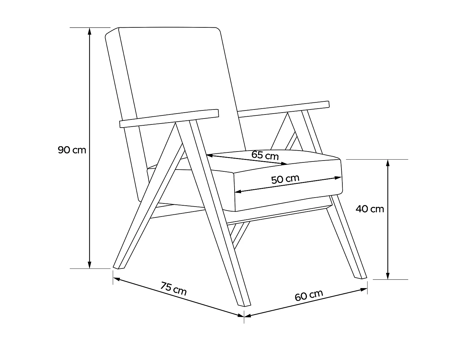 Vintage Sessel gepolstert Echt-Holz-Rahmen - Dunkelgrau - NASET