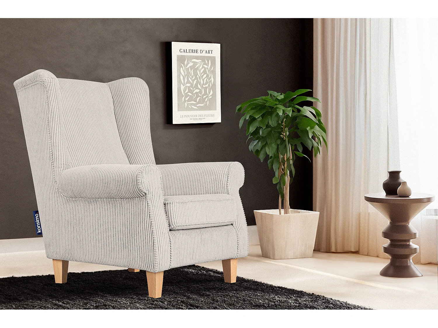 Ohrensessel Kord-Bezug Petfriendly - beige - MILES