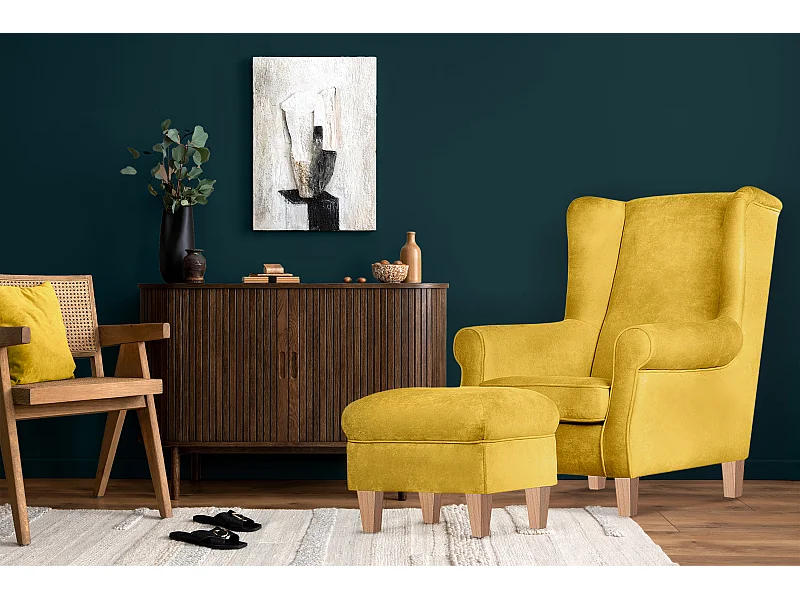 Ohrensessel Set inkl. Sitzhocker -  gelb - MILES