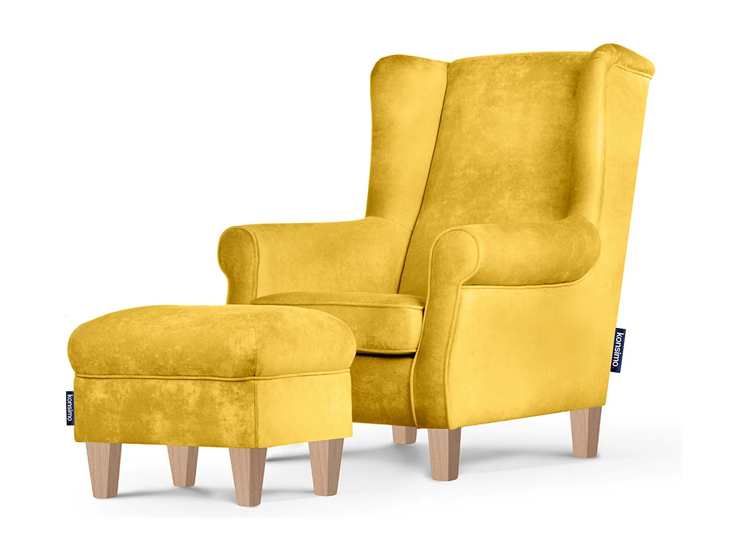 Ohrensessel Set inkl. Sitzhocker -  gelb - MILES