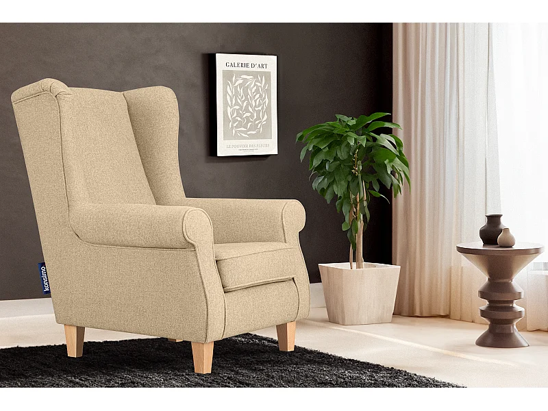 Ohrensessel Massivholzbeine buche -  creme - MILES