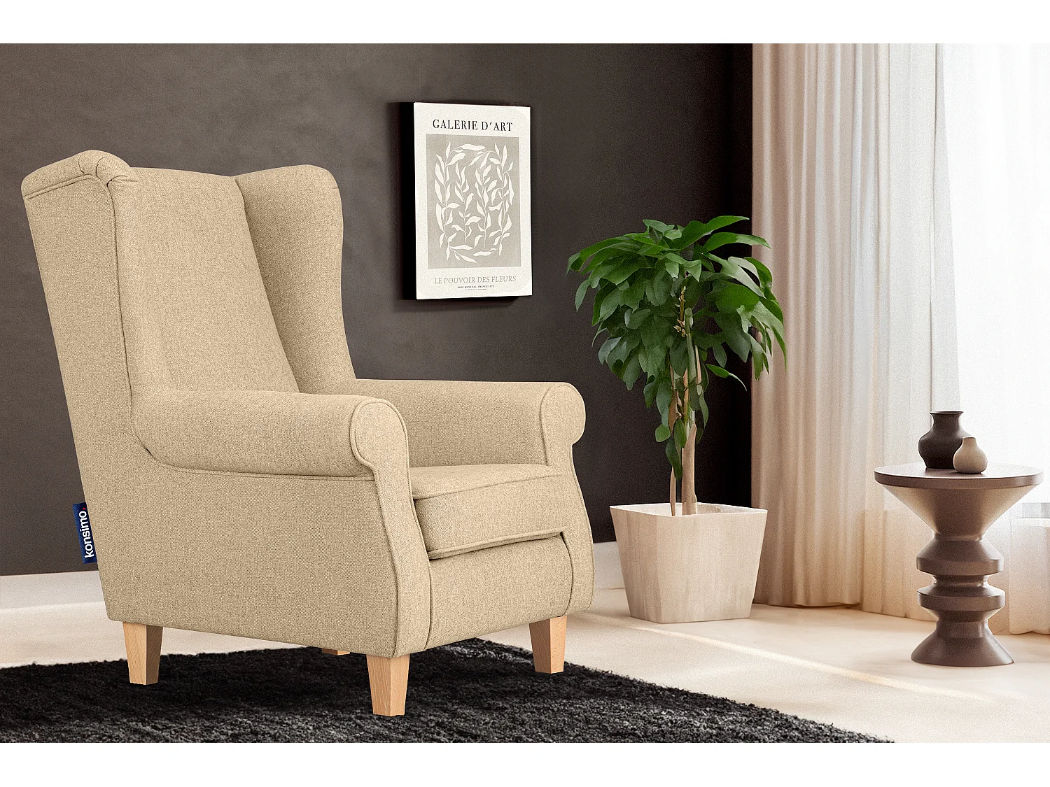 Ohrensessel Massivholzbeine buche -  creme - MILES