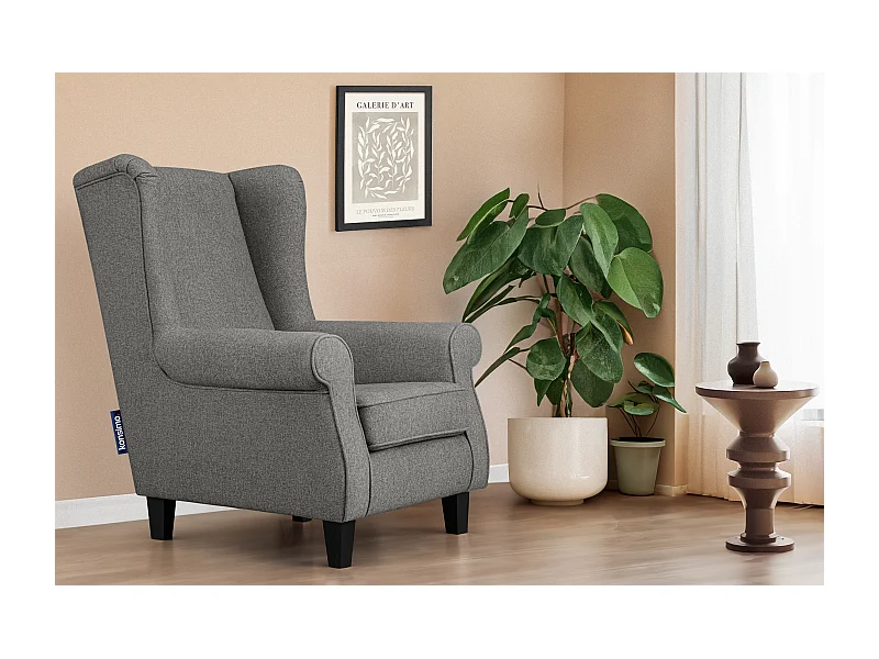 Ohrensessel Massivholzbeine - grau/schwarz - MILES