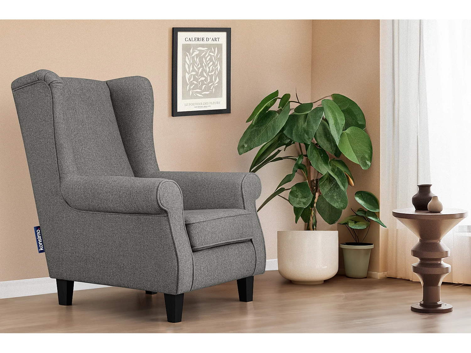 Ohrensessel Massivholzbeine - grau/schwarz - MILES