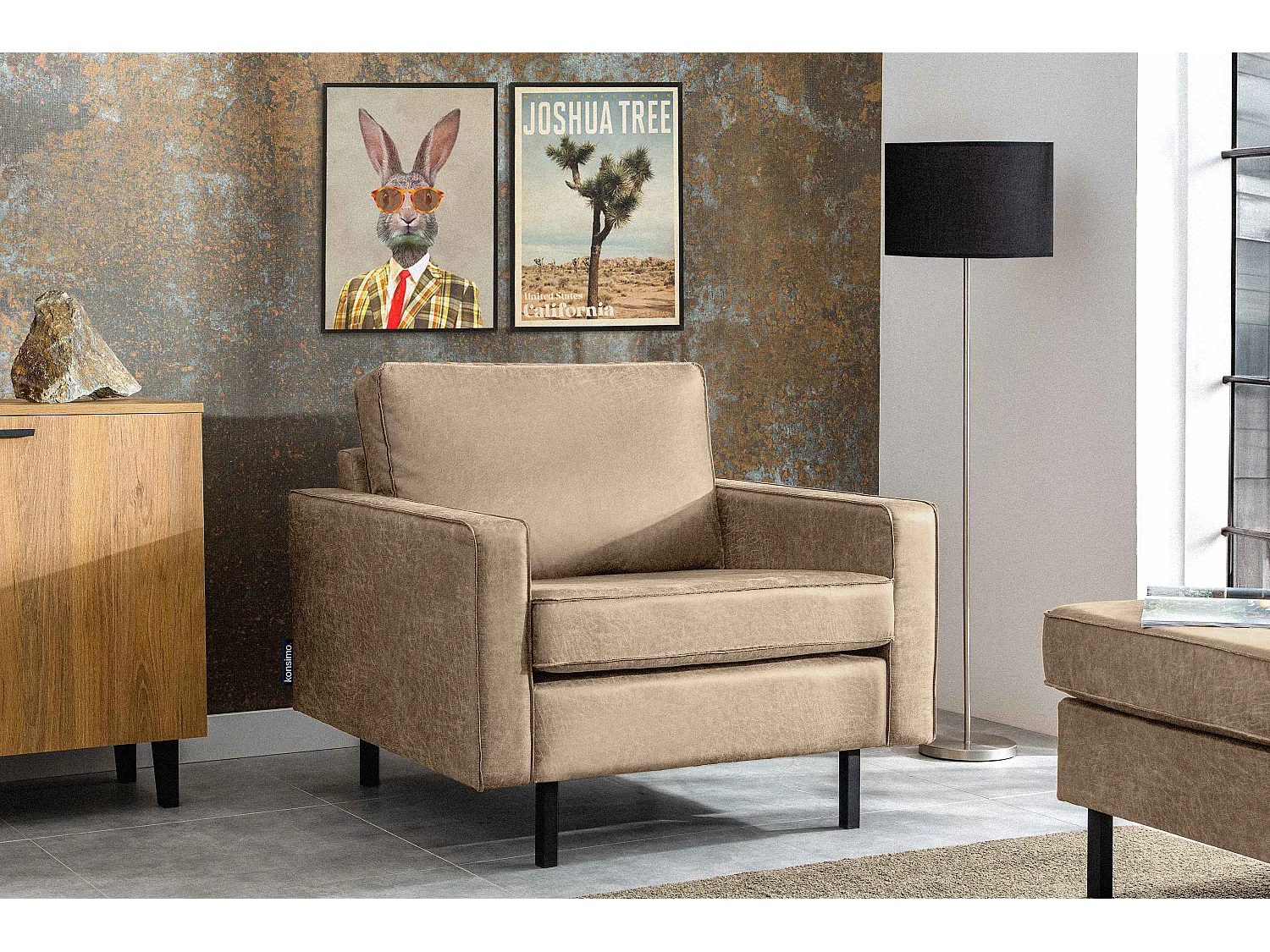 Großer Loft-Sessel aus Leder und Mikrofaser -  beige - INVIA