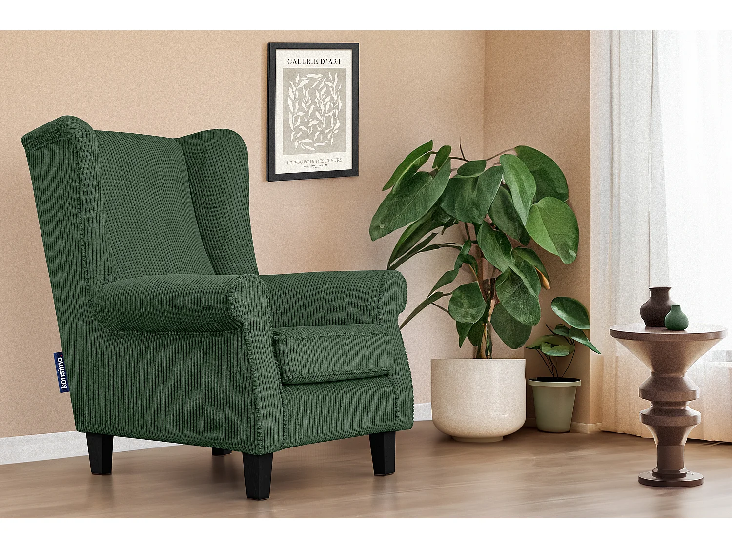 Ohrensessel Kord-Bezug Petfriendly - dunkelgrün - MILES
