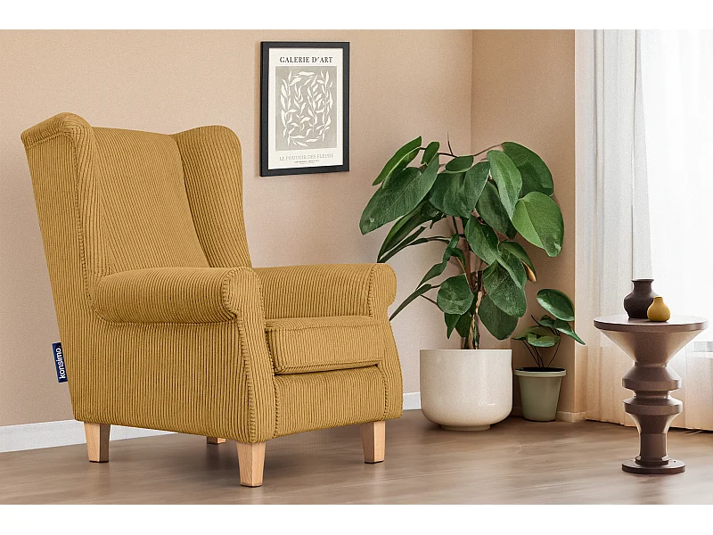 Ohrensessel Kord-Bezug Petfriendly - gelb - MILES