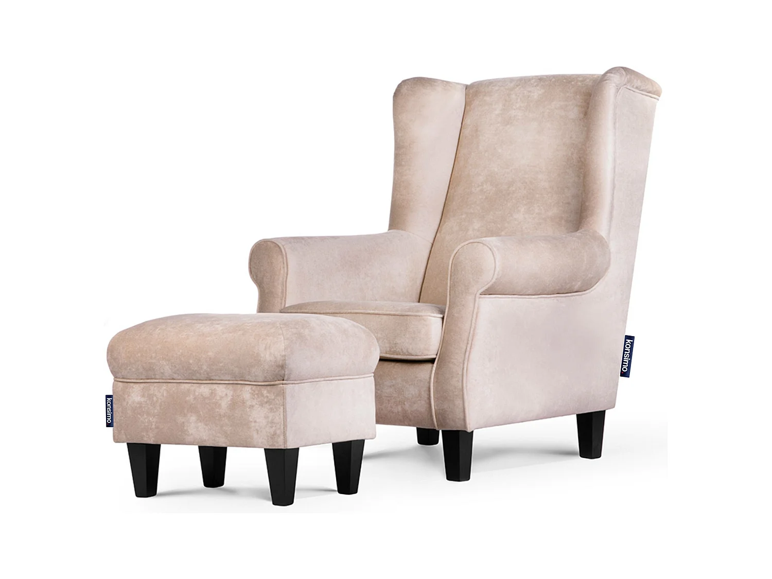 Ohrensessel Set inkl. Sitzhocker -  beige - MILES