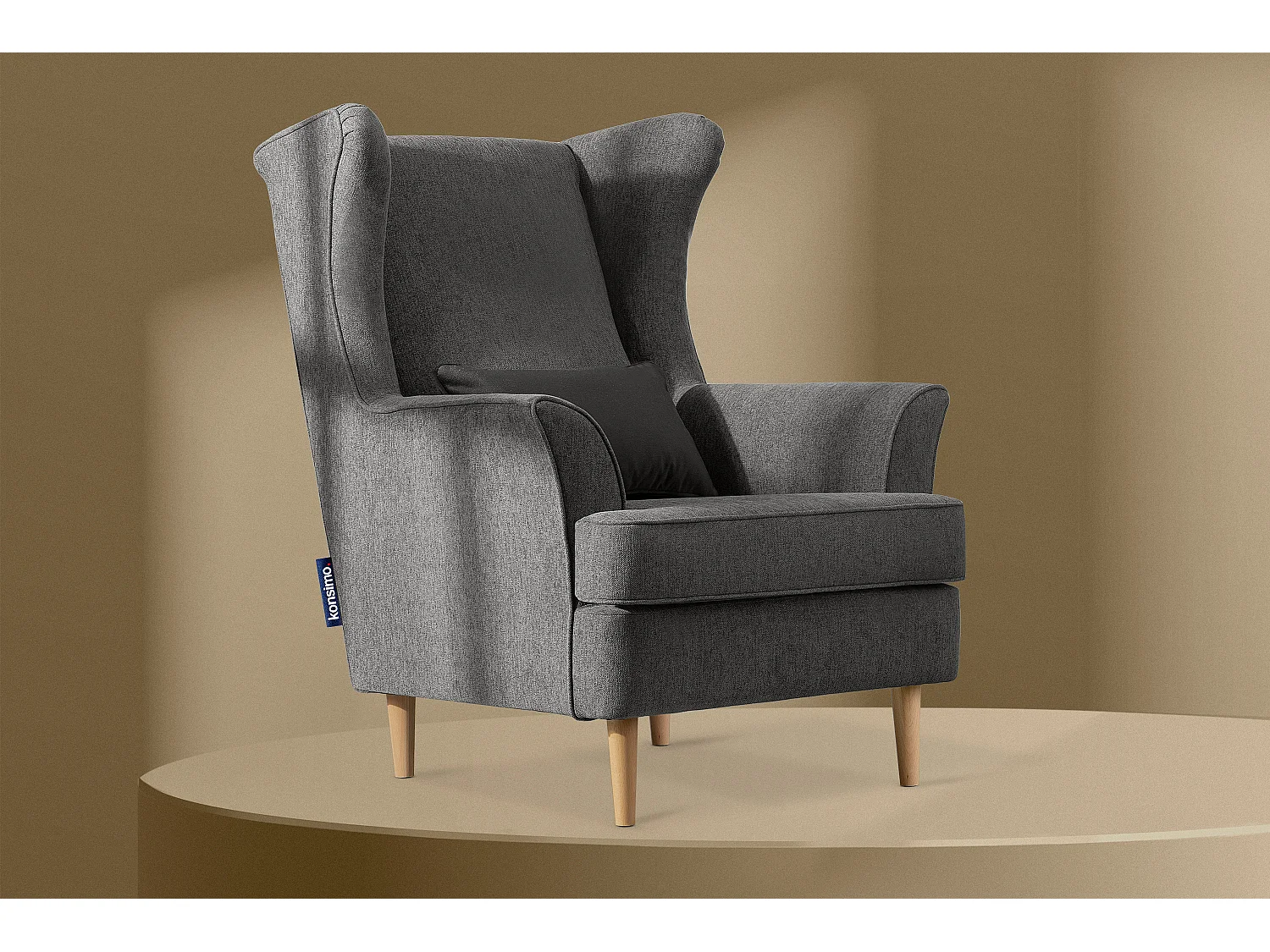 Klassischer Ohrensessel - Velours-Bezug grau - STRALIS