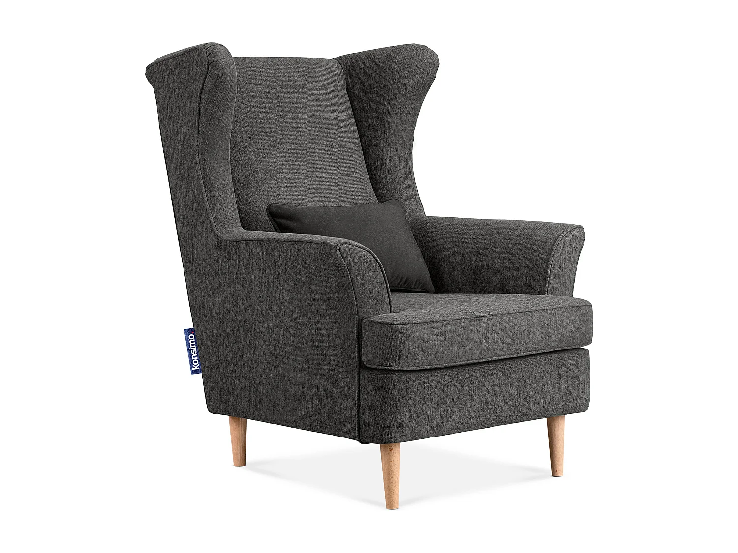 Klassischer Ohrensessel - Velours-Bezug grau - STRALIS