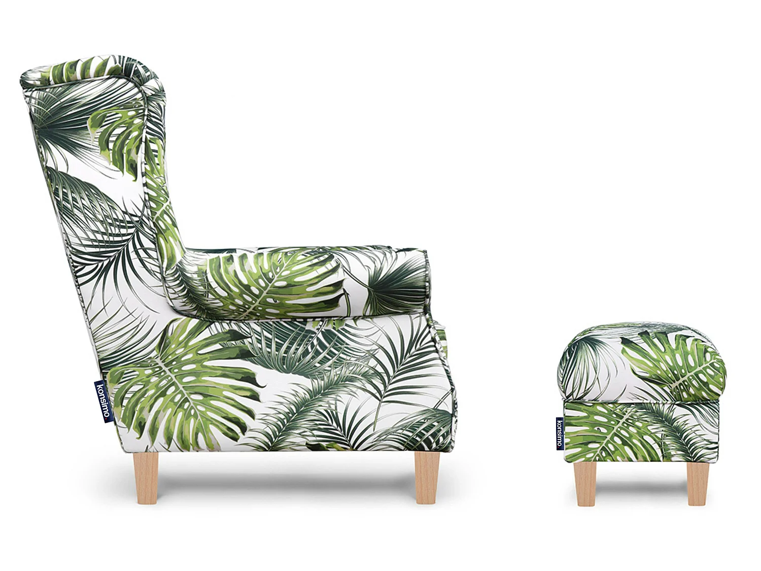 Ohrensessel + Pouffe Set  - weiß/grün/buche - MILES