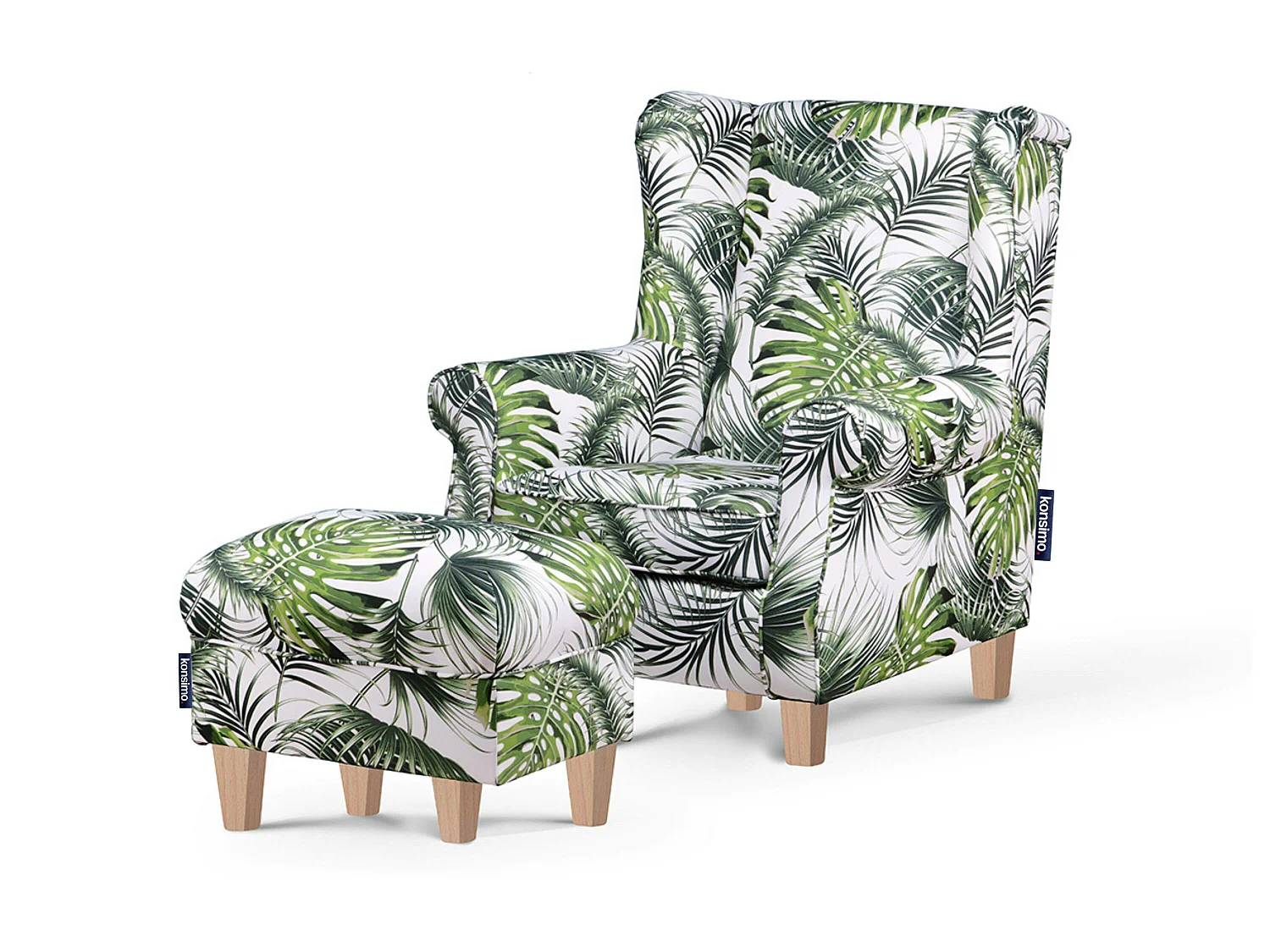 Ohrensessel + Pouffe Set  - weiß/grün/buche - MILES