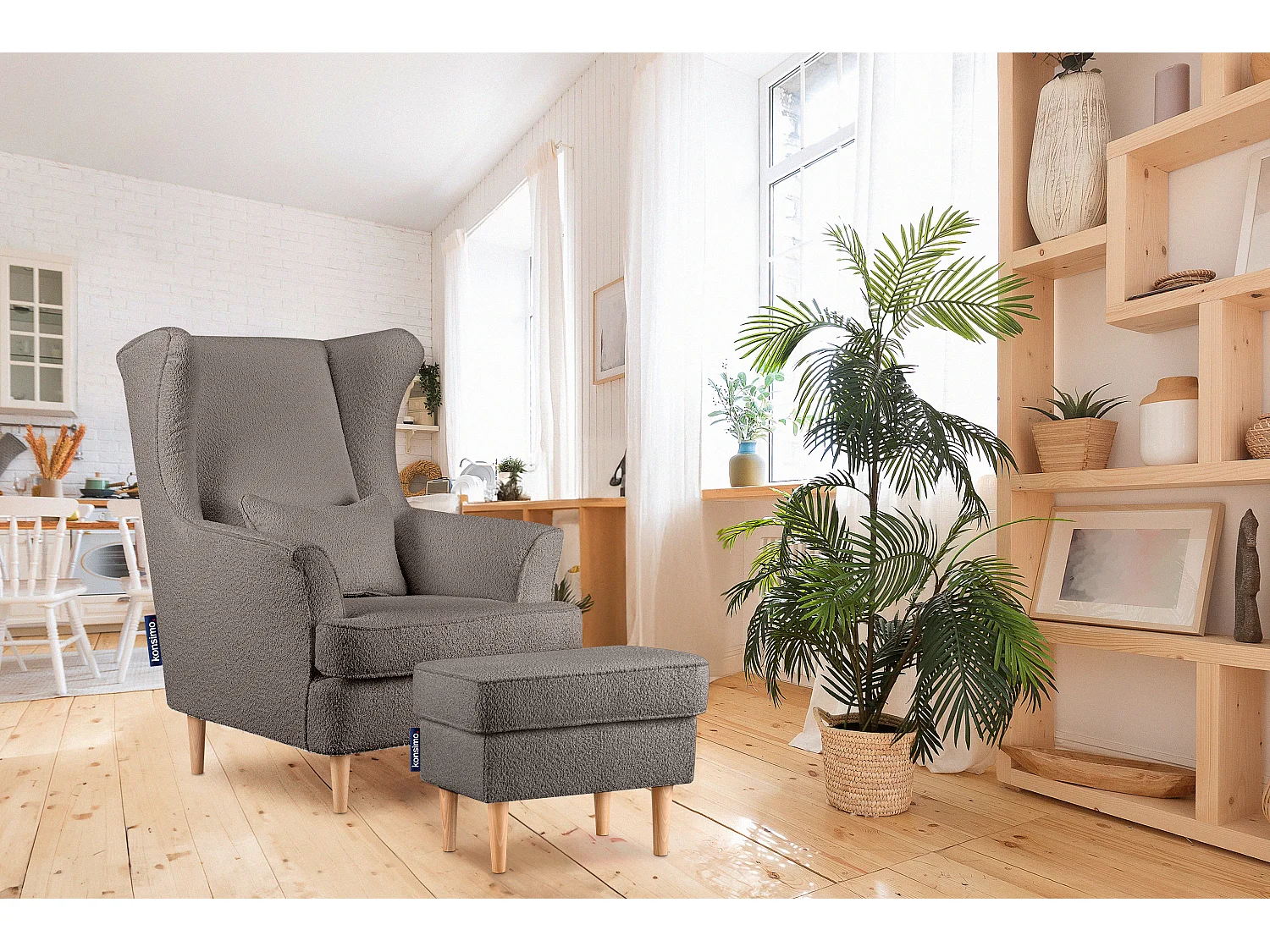 Klassischer Sessel mit Sitzhocker - Beige - STRALIS