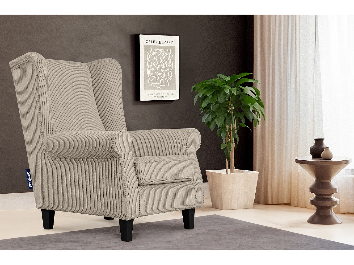 Ohrensessel Kord-Bezug Petfriendly - hellbeige - MILES