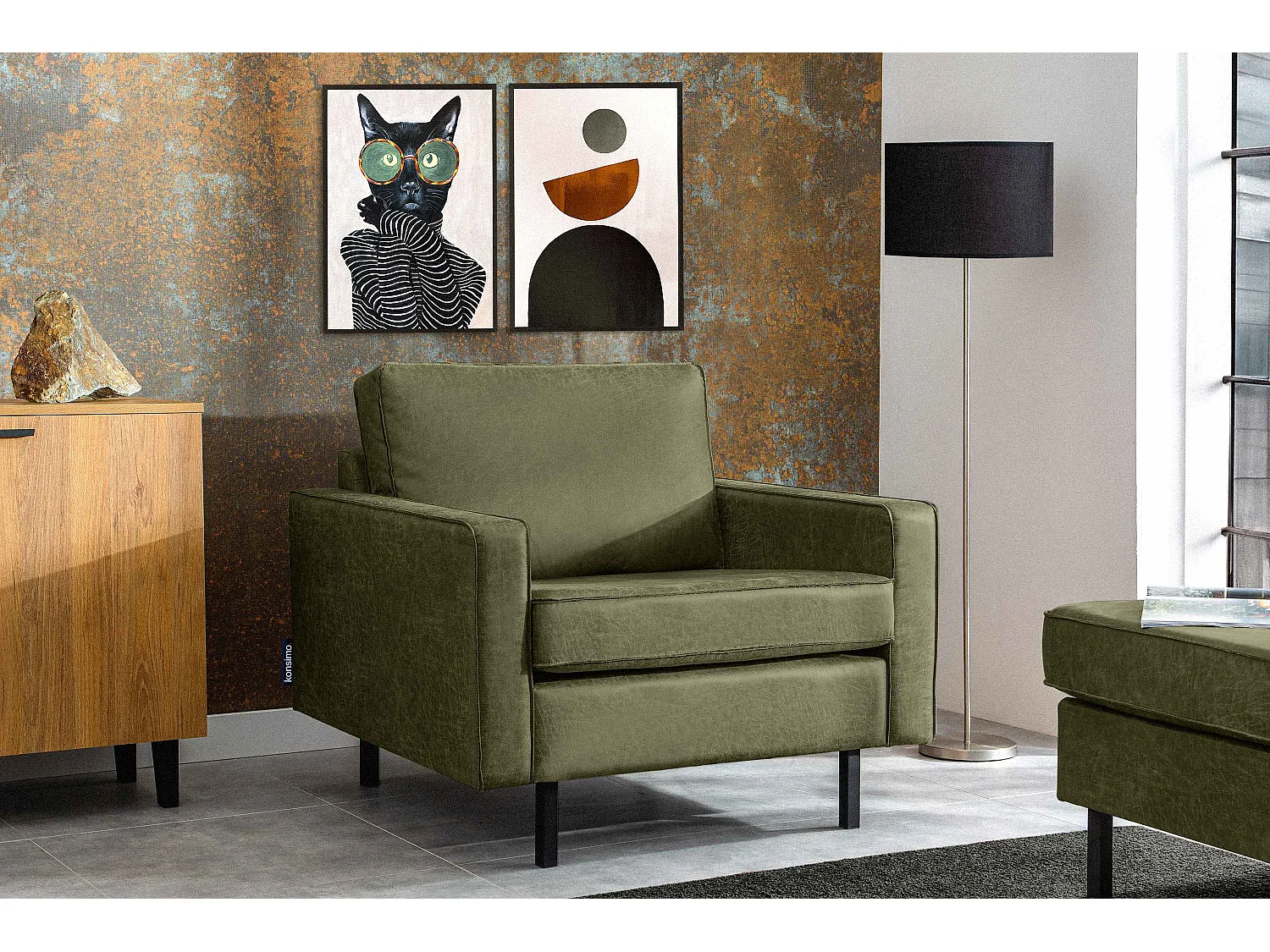 Großer Loft-Sessel aus Leder und Mikrofaser -  grün - INVIA