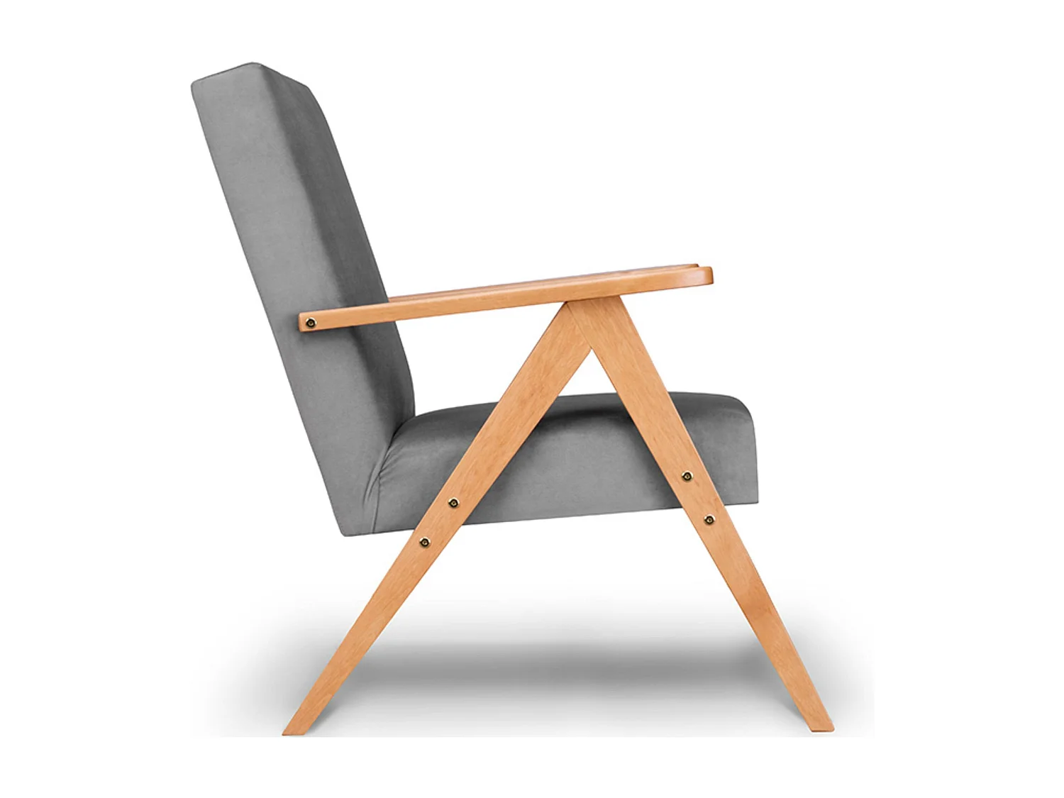 Vintage Sessel gepolstert Echt-Holz-Rahmen - grau - NASET