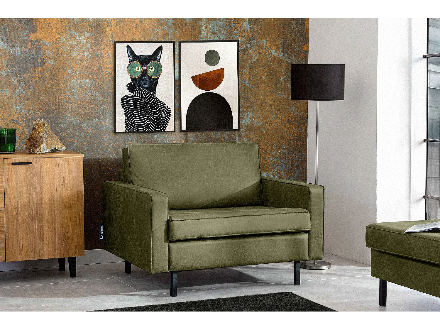 Großer Loft-Sessel aus Leder und Mikrofaser - grün - INVIA