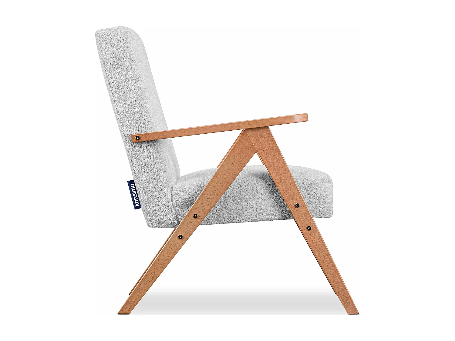 Vintage Sessel gepolstert Echt-Holz-Rahmen - hellgrau - NASET