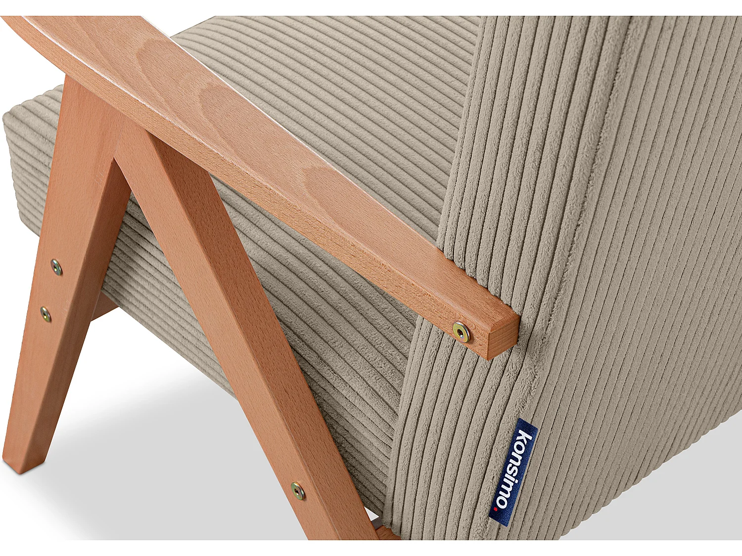 Vintage Sessel gepolstert Echt-Holz-Rahmen - dunkelbeige - NASET