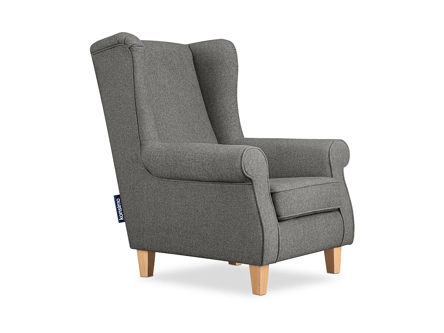 Ohrensessel Massivholzbeine - grau/buchenfarben - MILES
