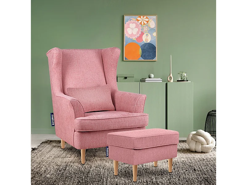 Klassischer Sessel mit Sitzhocker - rosa - STRALIS