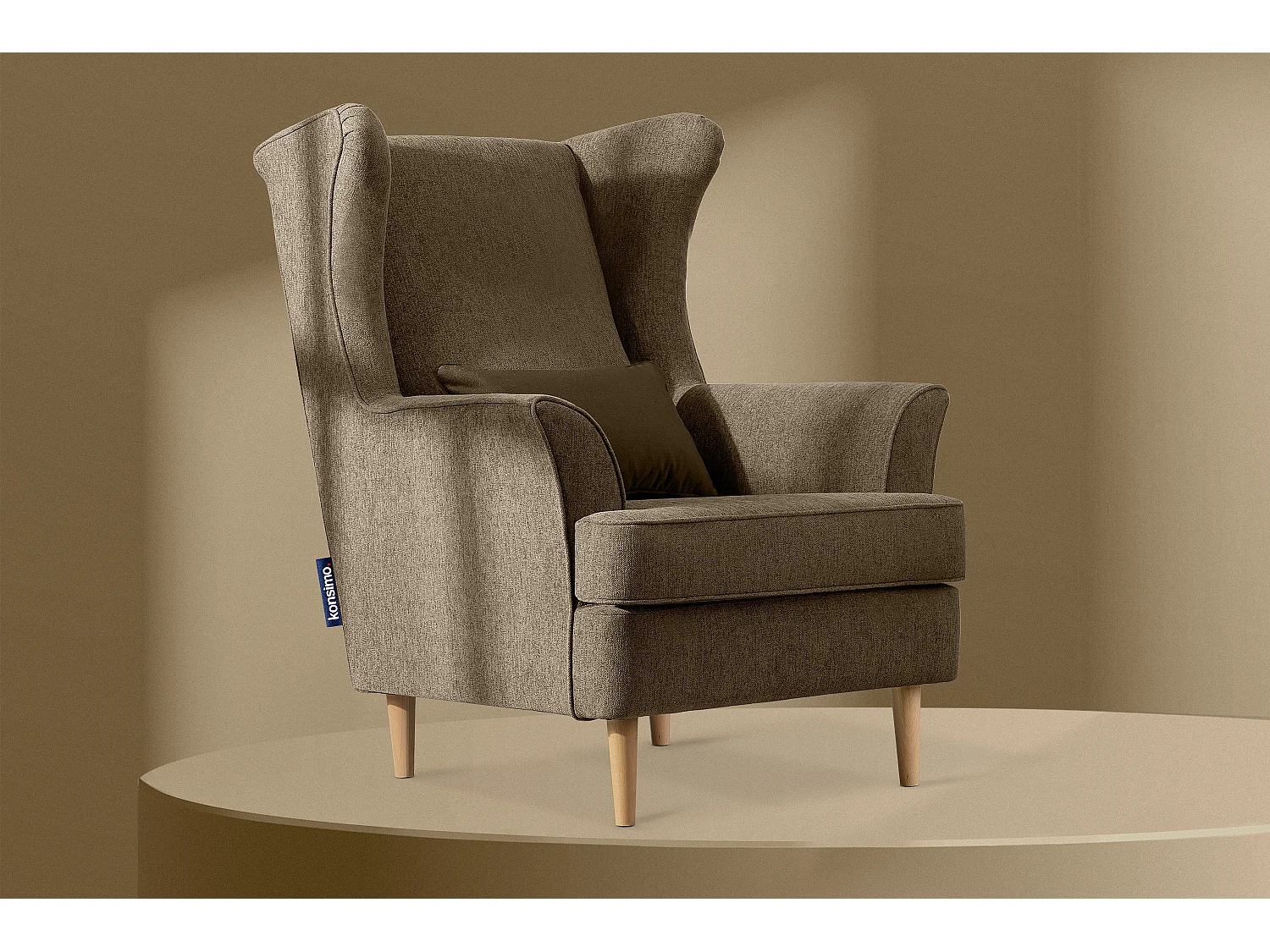 Klassischer Ohrensessel - Velours-Bezug braun - STRALIS