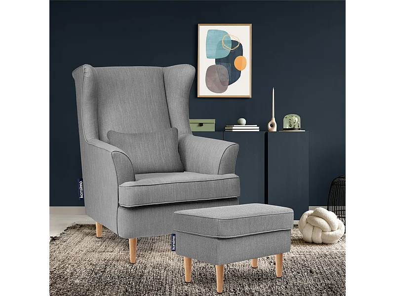 Klassischer Sessel mit Sitzhocker - grau - STRALIS