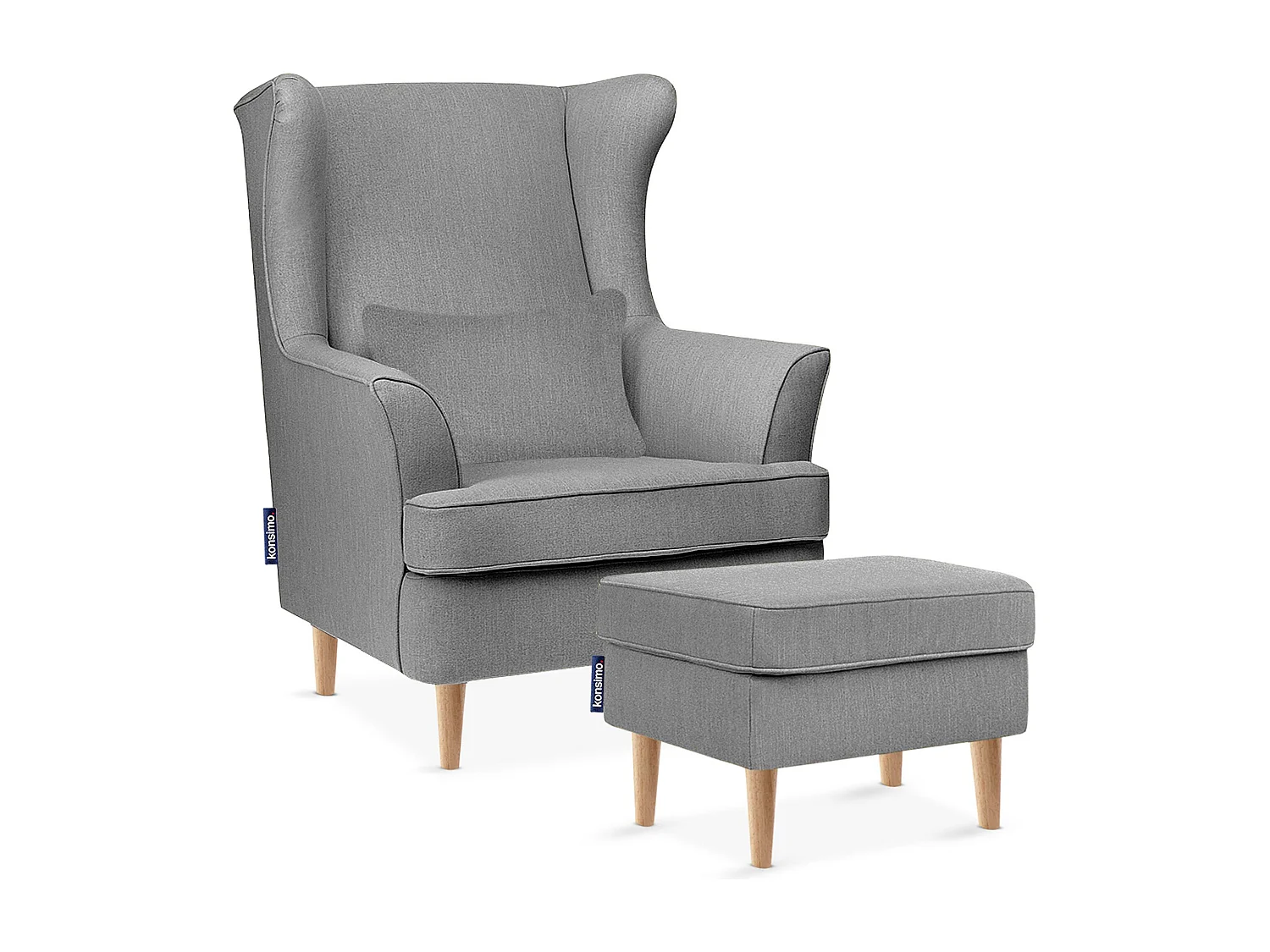 Klassischer Sessel mit Sitzhocker - grau - STRALIS