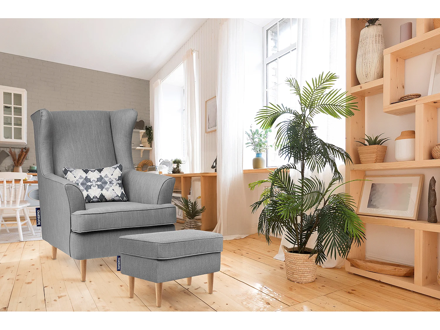 Klassischer Sessel mit Sitzhocker - grau - STRALIS