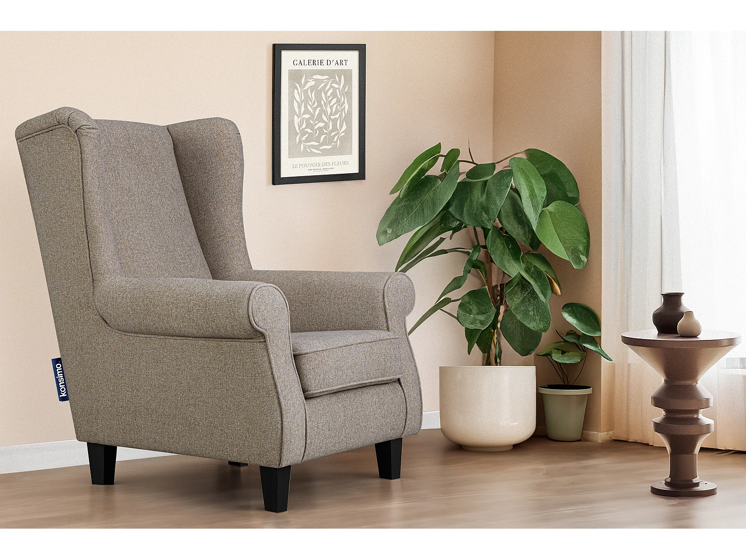 Ohrensessel Massivholzbeine schwarz -  hellbraun - MILES