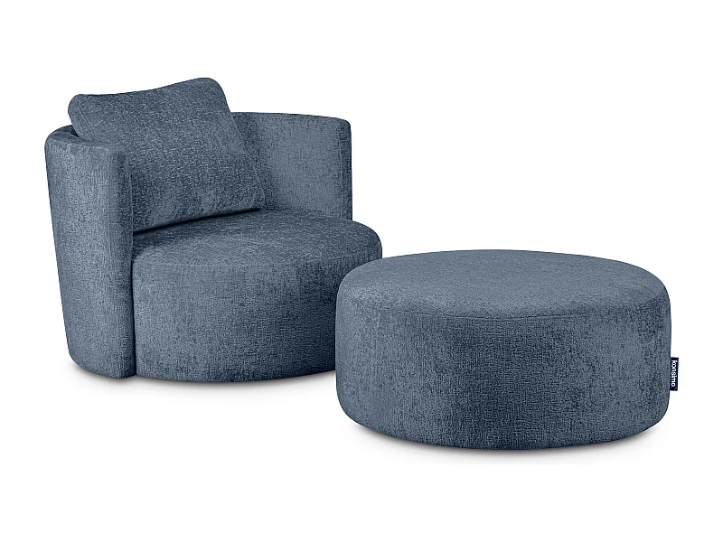 Drehsessel Set inkl. Sitzhocker - Chenille-Stoff - dunkelblau - RAGGI