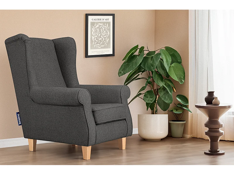 Ohrensessel grau - Massivholzbeine buche - MILES