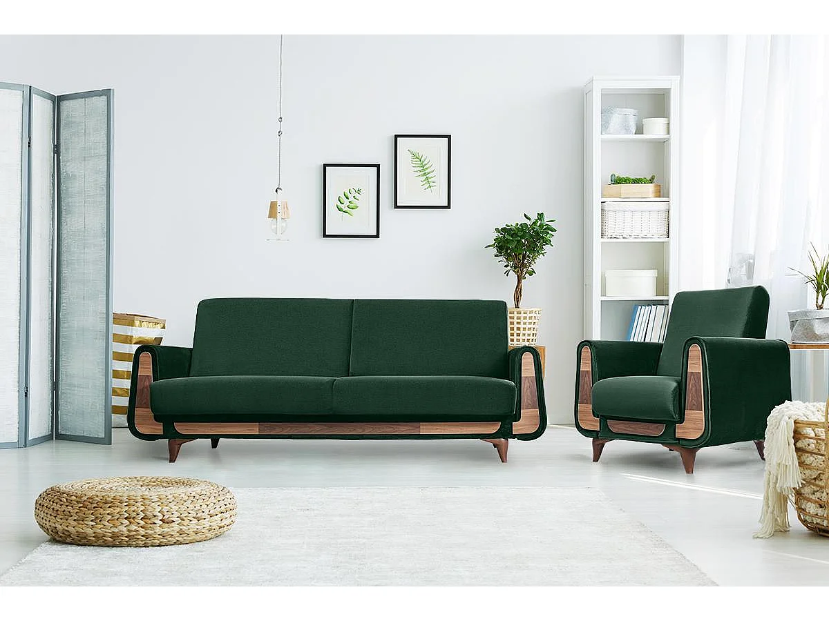 Klassischer Sessel aus Schaumstoff und Holz - dunkelgrün - GUSTAVO