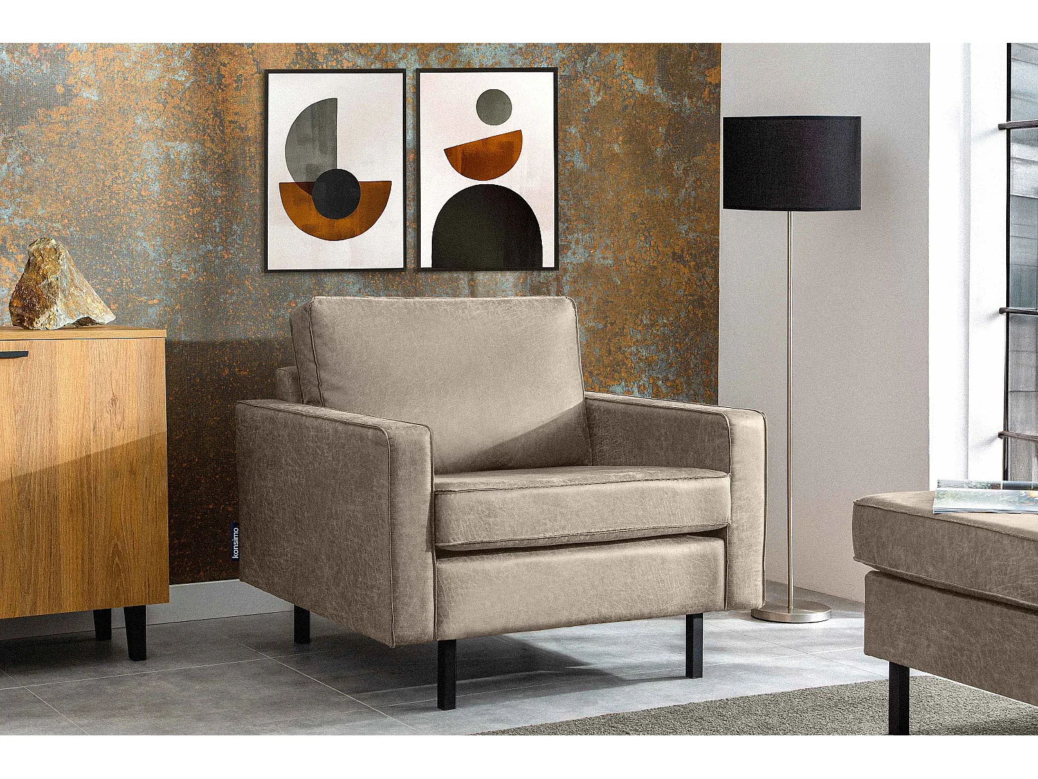 Großer Loft-Sessel aus Leder und Mikrofaser - hellgrau - INVIA