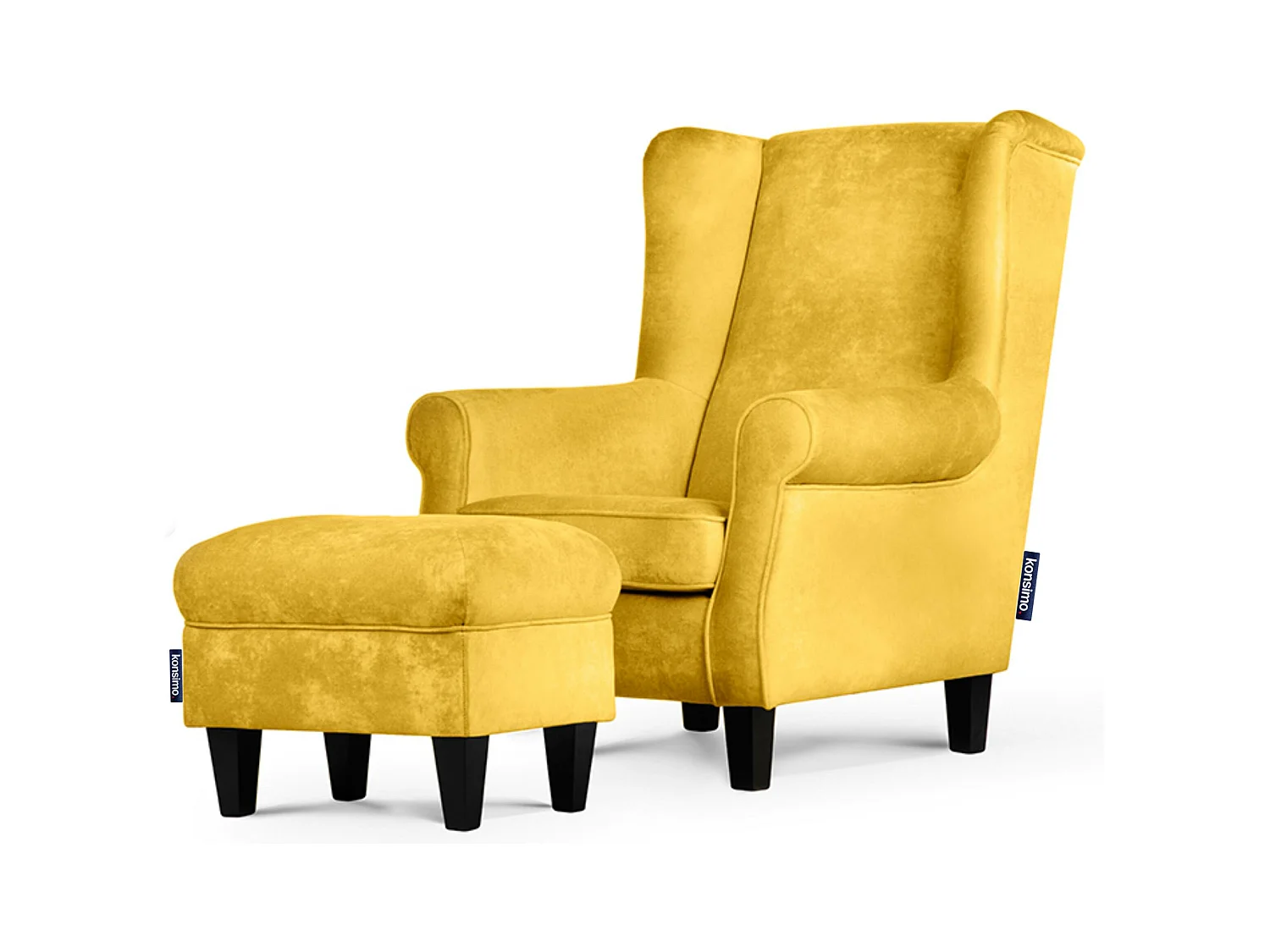 Ohrensessel Set inkl. Sitzhocker -  Gelb - MILES