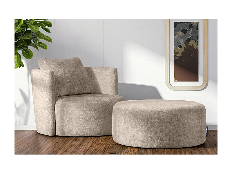 Drehsessel Set inkl. Sitzhocker - Chenille-Stoff - grau - RAGGI